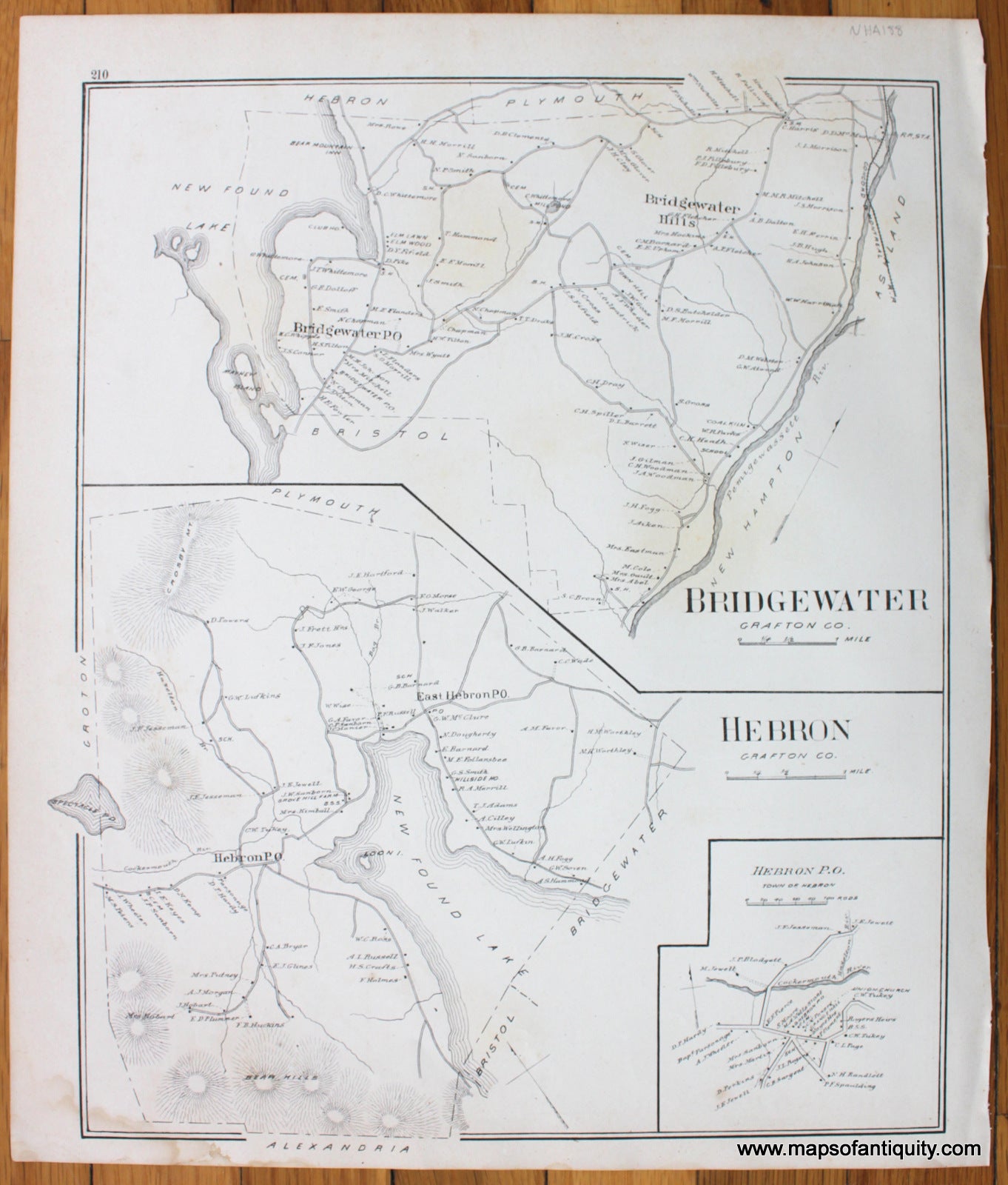 Antique-Map-Bridgewater-Hebron--(NH)-New-Hampshire--1892-Hurd-Maps-Of-Antiquity