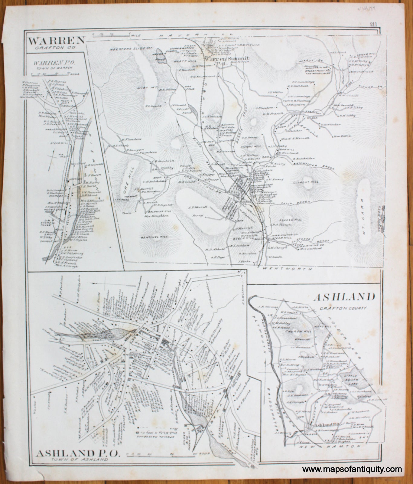 Antique-Map-Warren-Ashland-(NH)-New-Hampshire--1892-Hurd-Maps-Of-Antiquity