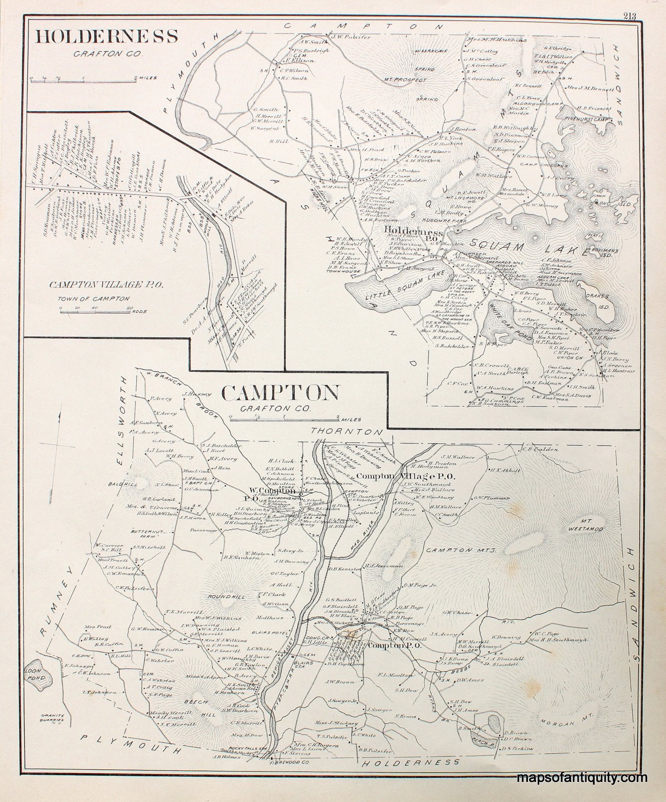 Antique-Map-Holderness-Campton-(NH)-New-Hampshire--1892-Hurd-Maps-Of-Antiquity