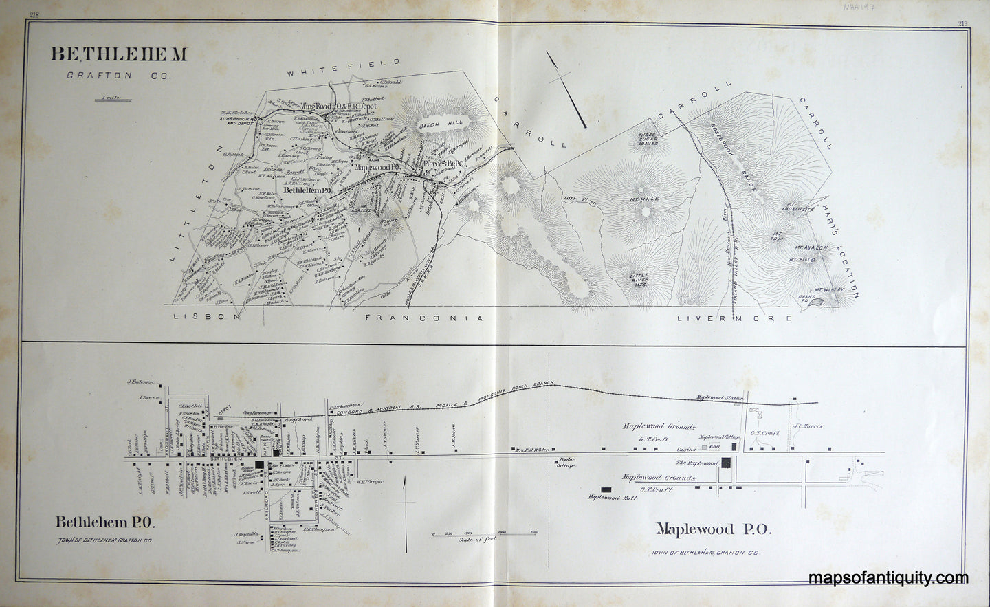 Antique-Map-Bethlehem-Maplewood-P.O.-(NH)-New-Hampshire--1892-Hurd-Maps-Of-Antiquity