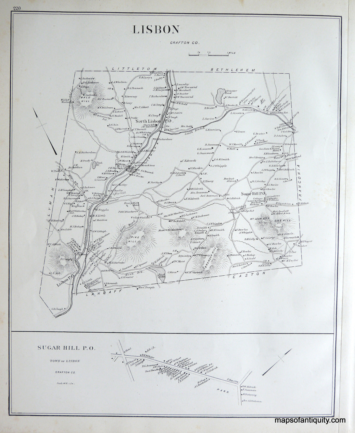 Antique-Map-Lisbon-P.O.-Littleton-(NH)-New-Hampshire--1892-Hurd-Maps-Of-Antiquity