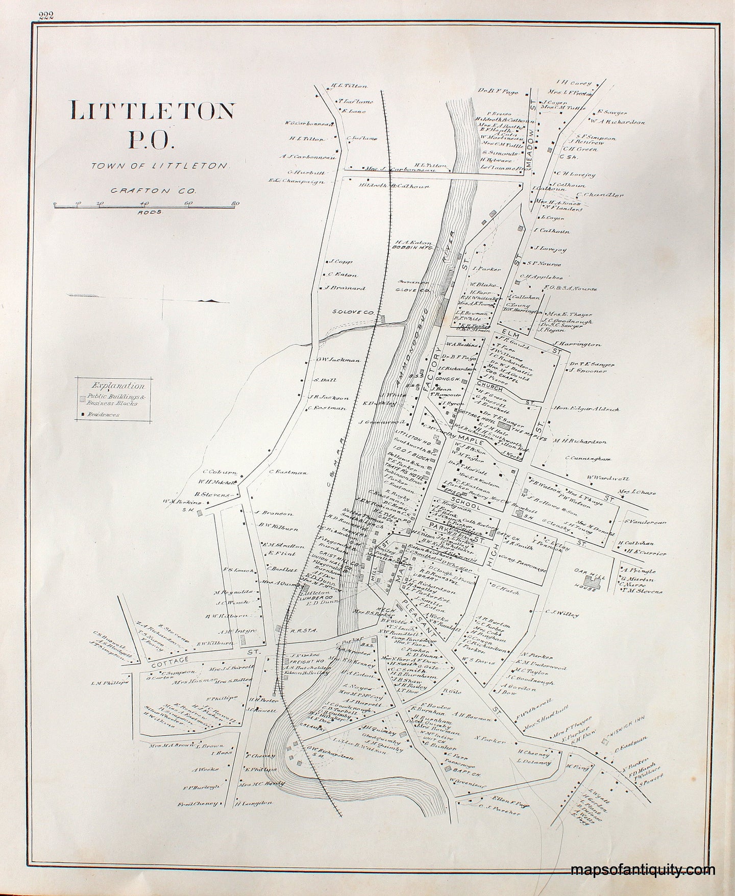 Antique-Map-Littleton-P.O.-(NH)-New-Hampshire--1892-Hurd-Maps-Of-Antiquity