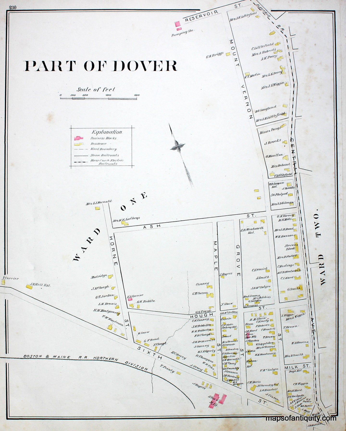 Antique-Map-Part-of-Dover-Ward-One-(NH)-New-Hampshire--1892-Hurd-Maps-Of-Antiquity