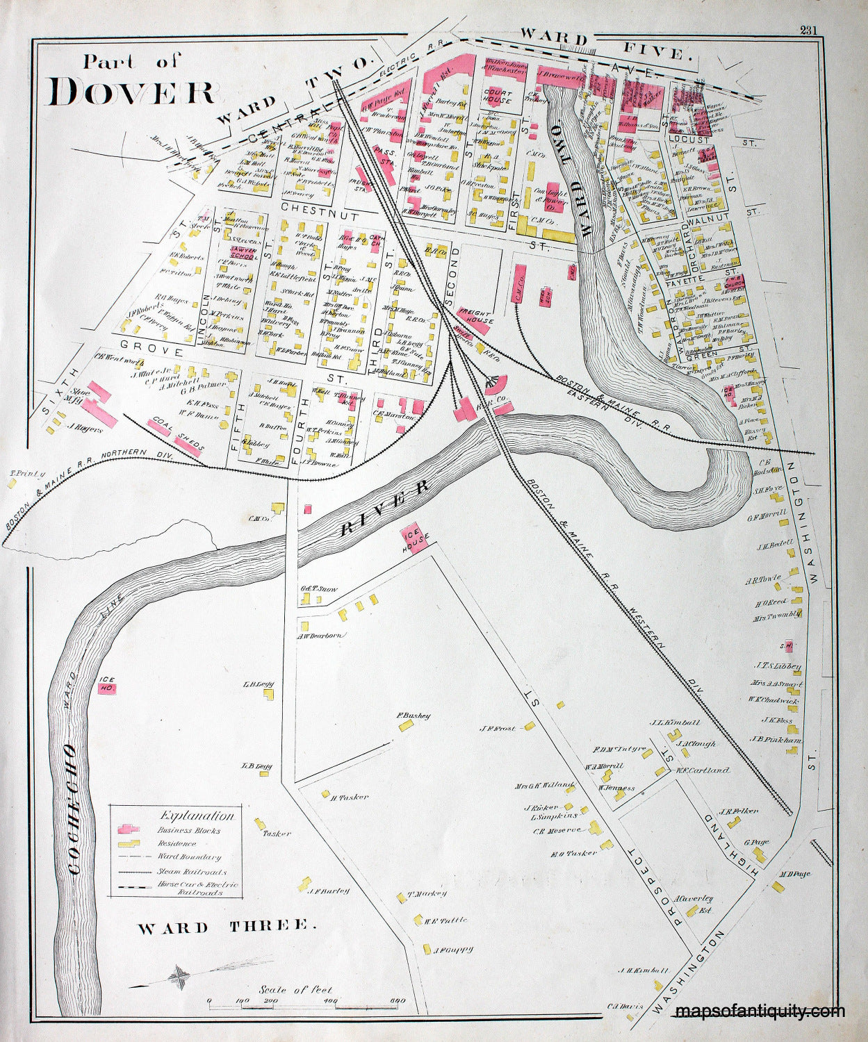 Antique-Map-Part-of-Dover-Ward-Two-Ward-Three-Ward-Five-(NH)-New-Hampshire--1892-Hurd-Maps-Of-Antiquity