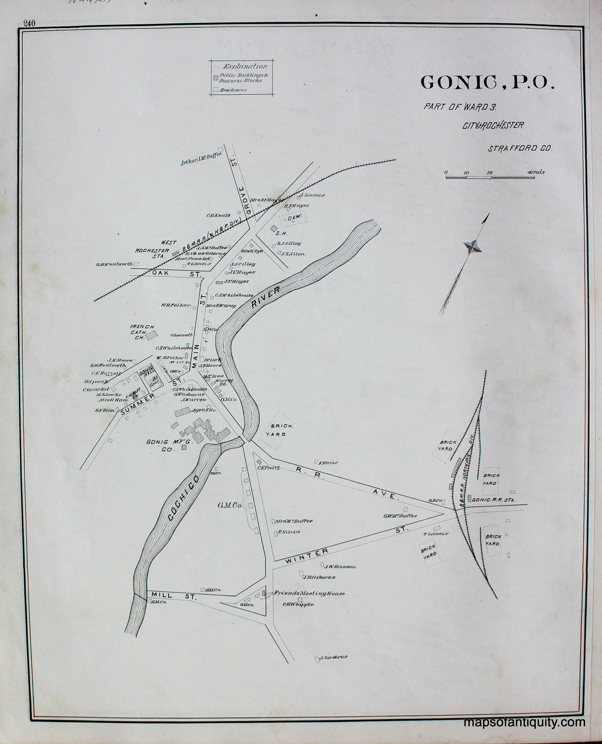 Antique-Map-Gonic-P.O.-Part-of-Ward-3-City-of-Rochester-(NH)-New-Hampshire--1892-Hurd-Maps-Of-Antiquity
