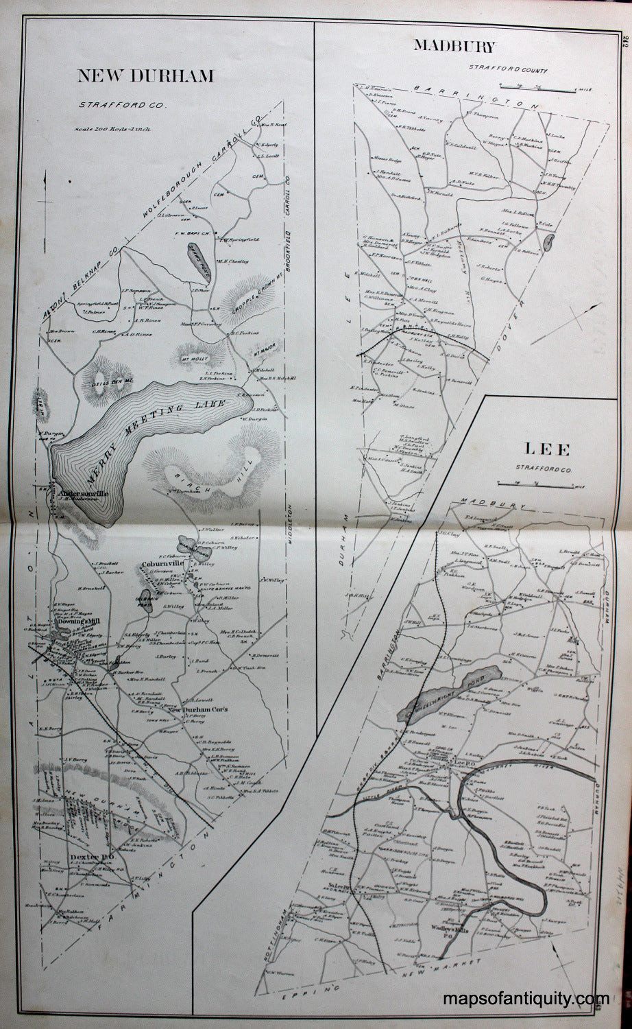 Antique-Map-New-Durham-Madbury-Lee-(NH)-New-Hampshire--1892-Hurd-Maps-Of-Antiquity