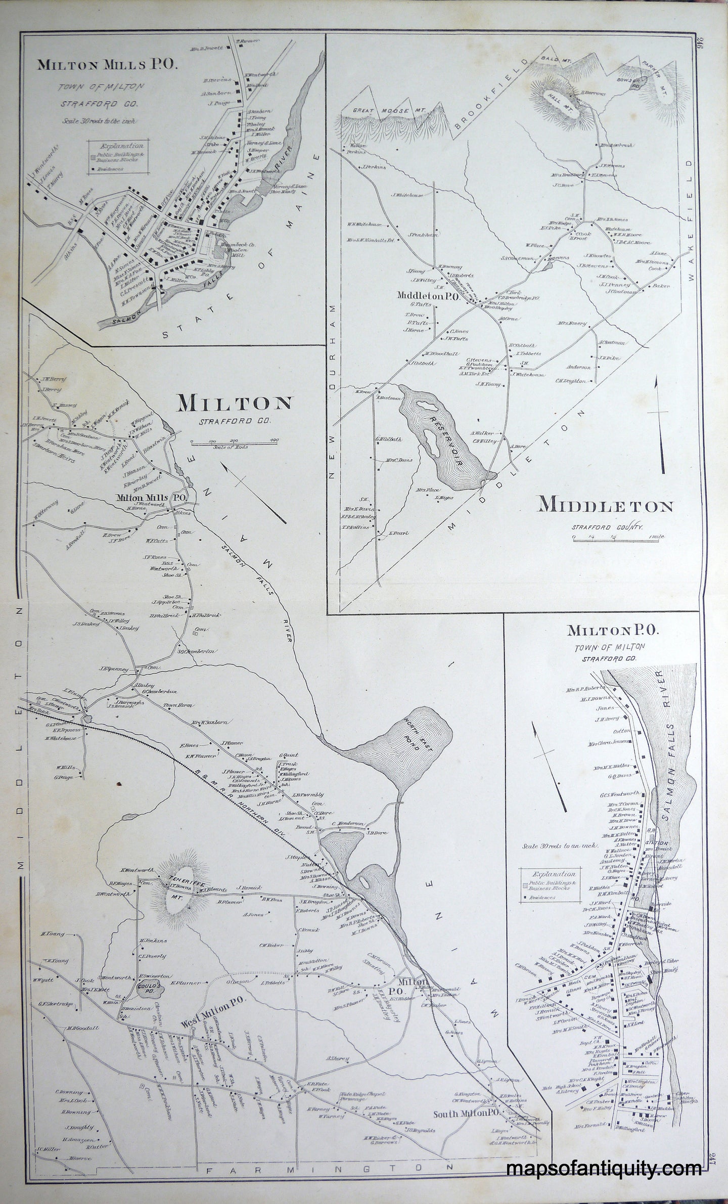 Antique-Map-Milton-Milton-Mills-P.O.-Middleton-Milton-P.O.-(NH)-New-Hampshire--1892-Hurd-Maps-Of-Antiquity