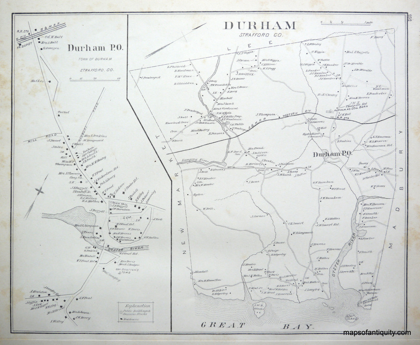 Antique-Map-Durham-(NH)-New-Hampshire--1892-Hurd-Maps-Of-Antiquity