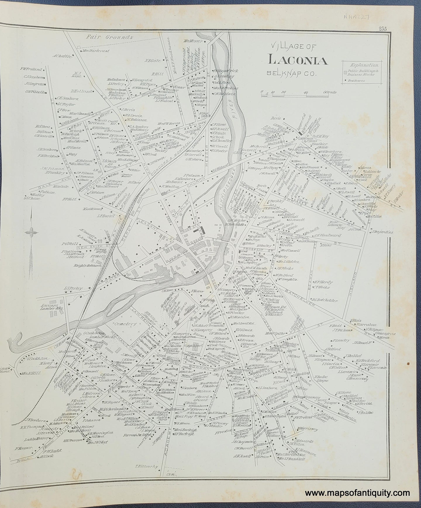 Antique-Map-Village-of-Laconia-Belknap-Co.-(NH)-New-Hampshire--1892-Hurd-Maps-Of-Antiquity