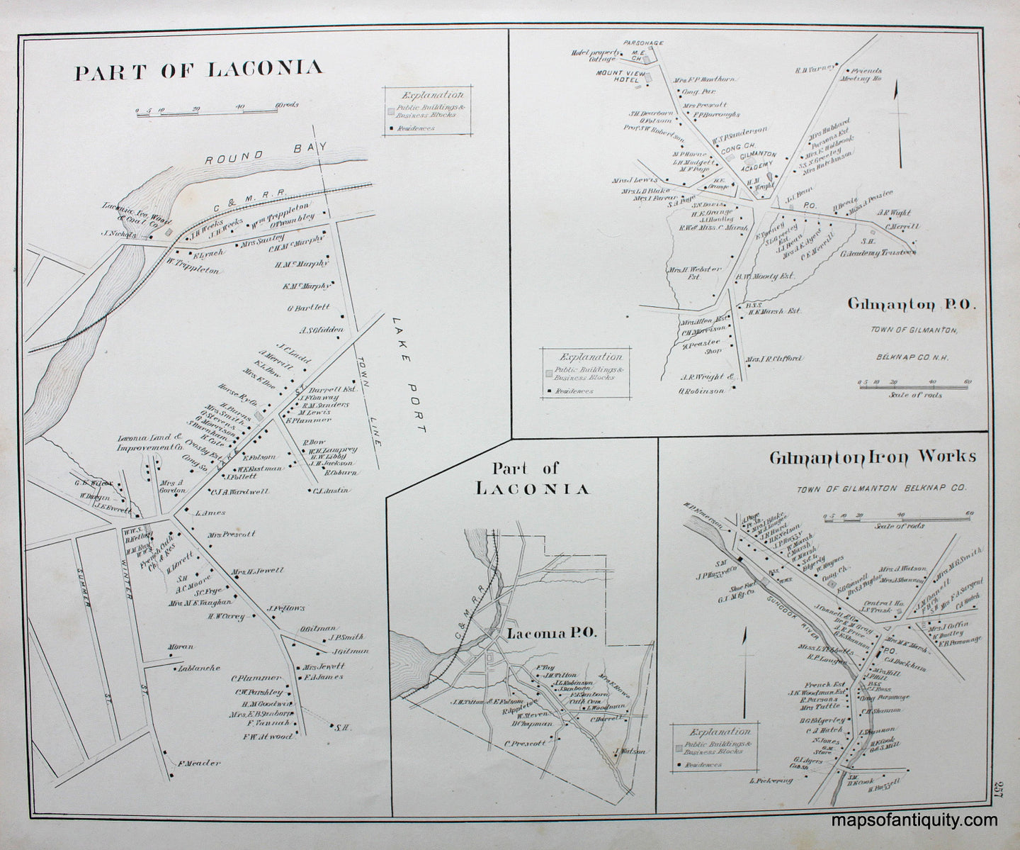 Antique-Map-Part-of-Laconia-Gilmanton-(NH)-New-Hampshire--1892-Hurd-Maps-Of-Antiquity