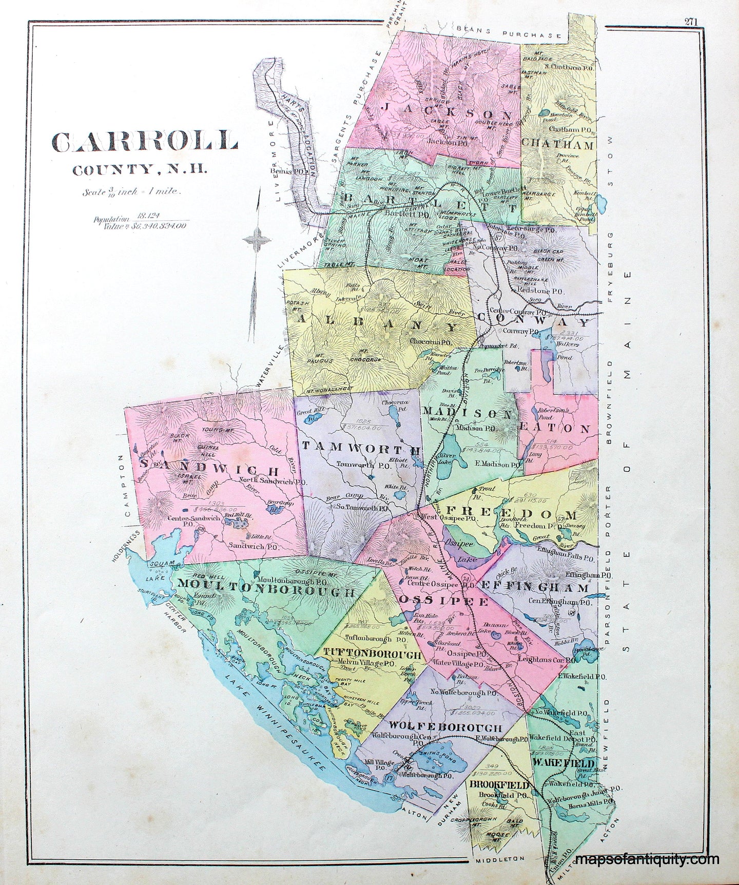 Antique-Map-Carroll-County-N.H.-New-Hampshire--1892-Hurd-Maps-Of-Antiquity