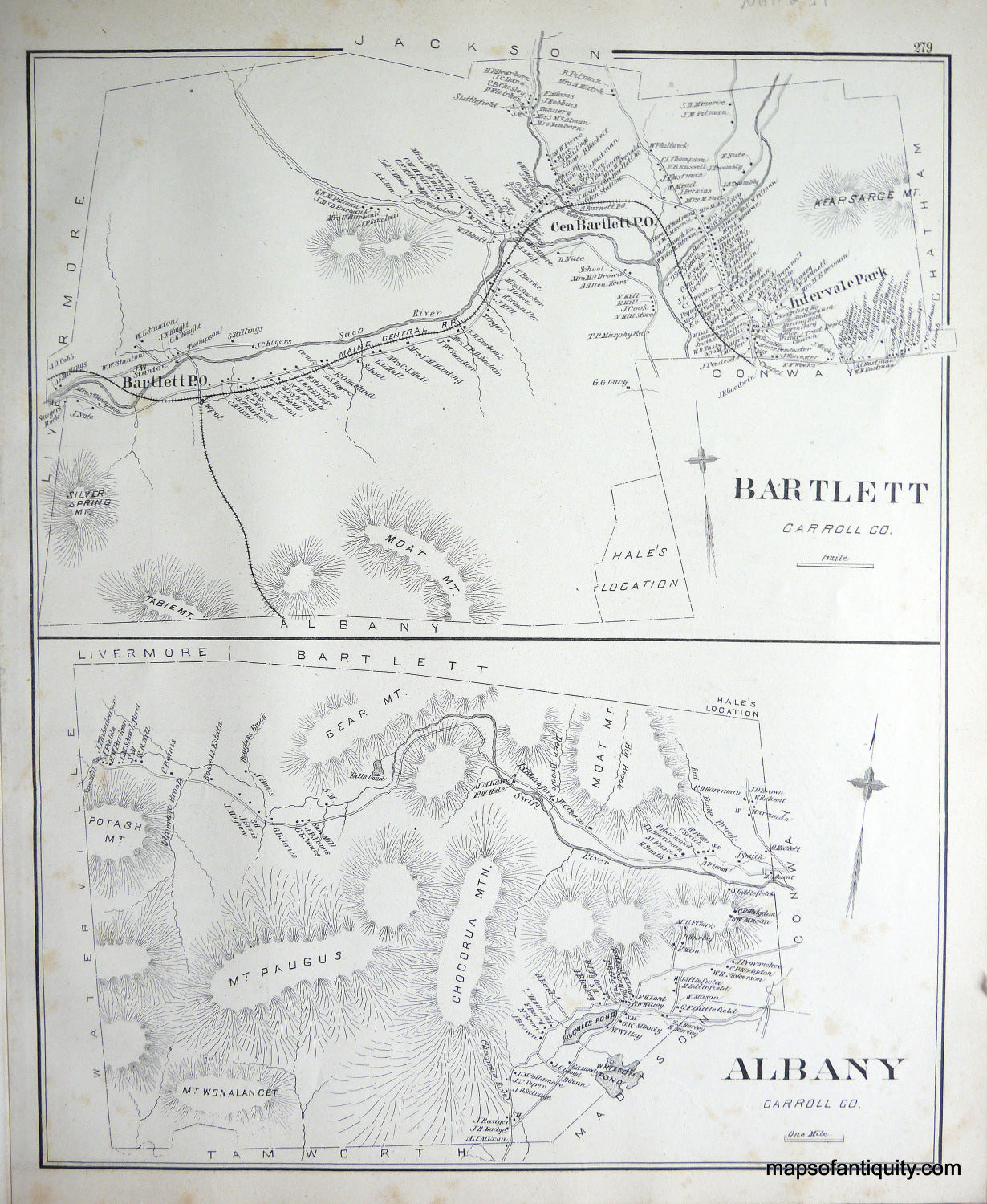Antique-Map-Bartlett-Albany-(NH)-****-New-Hampshire--1892-Hurd-Maps-Of-Antiquity