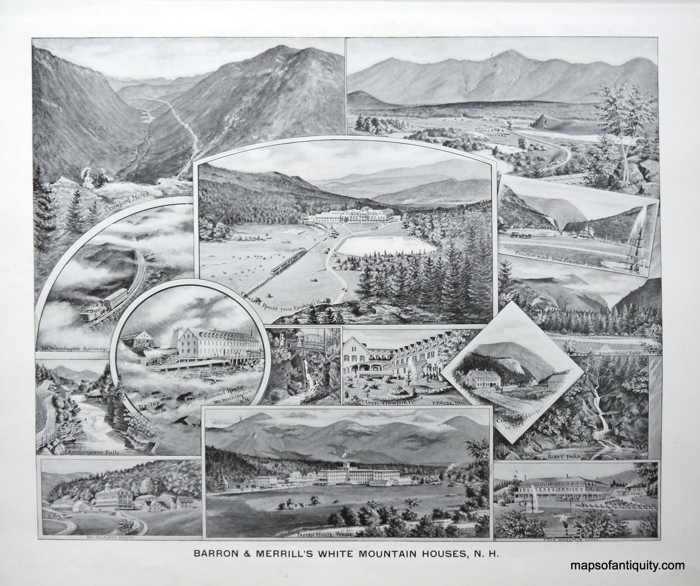 Antique-Illustration-Barron-&-Merrill's-White-Mountain-Houses-N.H.--New-Hampshire--1892-Hurd-Maps-Of-Antiquity