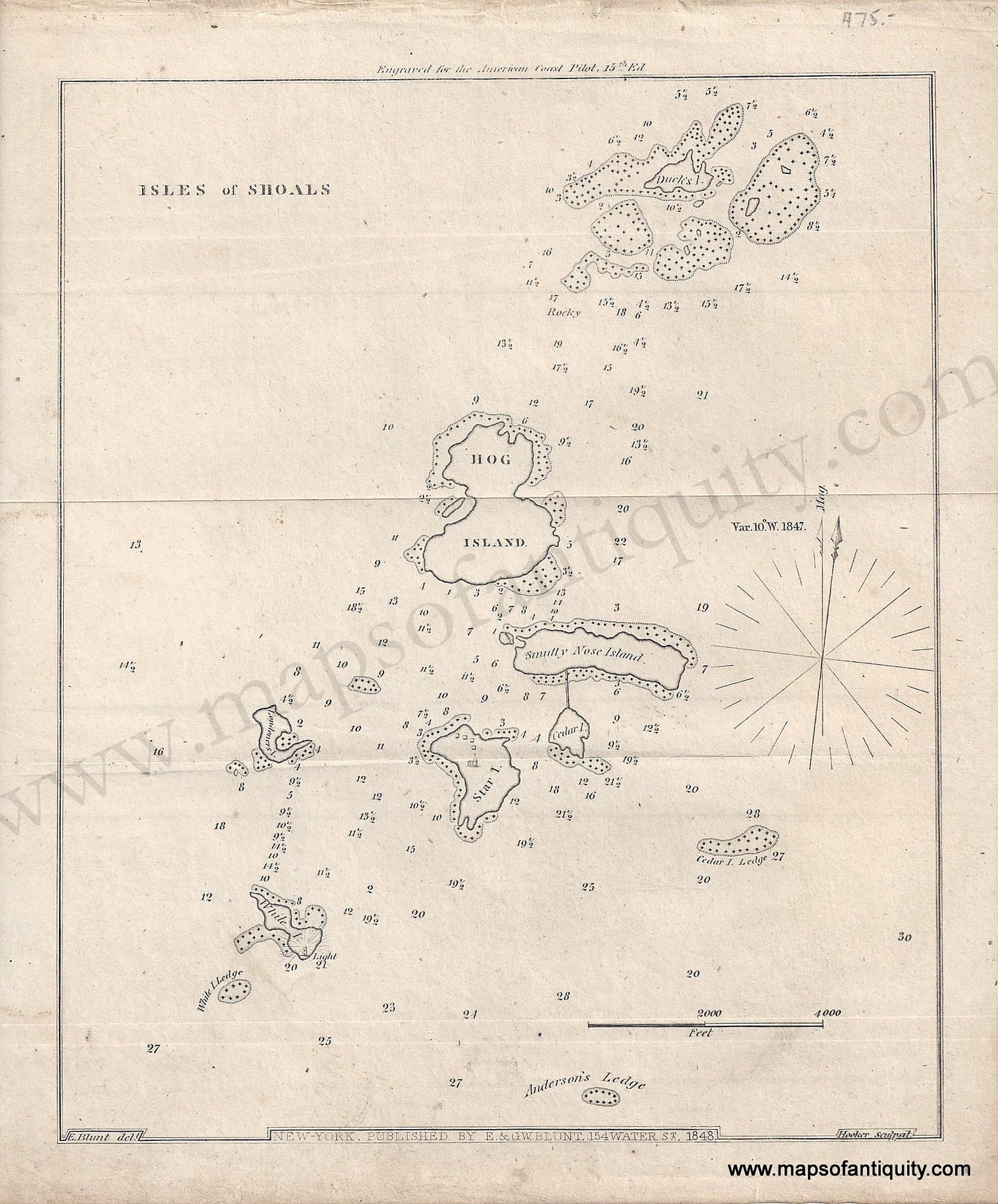 Antique-Black-and-White-Chart-Isles-of-Shoals--United-States-Northeast-1827-Blunt-Maps-Of-Antiquity