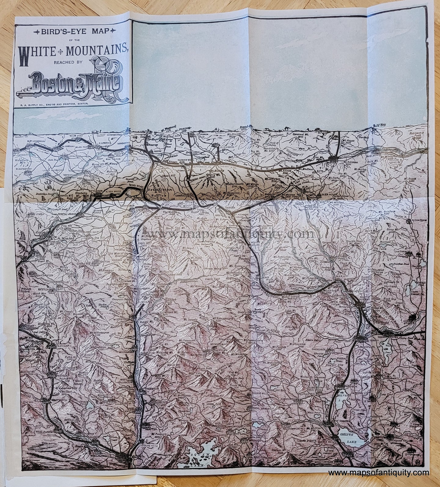 Antique-Map-Bird's-Eye-Map-of-the-White-Mountains-reached-by-Boston-and-Maine-**********-United-States-Northeast-1903-Rand-Avery-Supply-Maps-Of-Antiquity