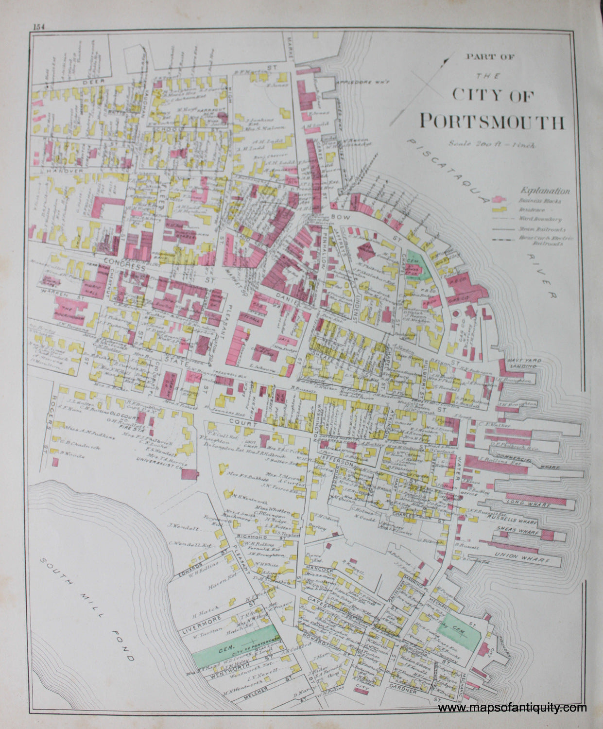 Antique-Map-Part-of-the-City-of-Portsmouth-(NH)-******-New-Hampshire--1892-Hurd-Maps-Of-Antiquity