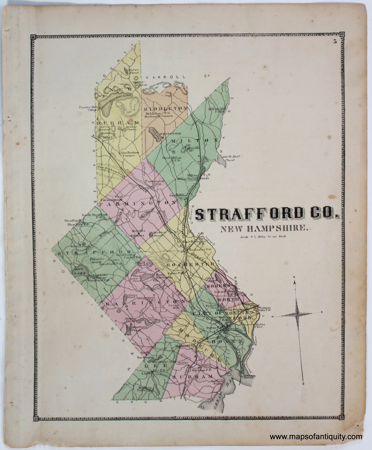 Antique-Map-Strafford-County-Town-Towns-New-Hampshire-NH-Sanford-Everts-1871-1870s-1800s-Mid-Late-19th-Century-Maps-of-Antiquity