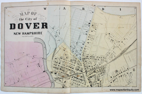 Antique-Map-Partial-Portion-City-of-Dover-Strafford-County-Town-Towns-New-Hampshire-NH-Sanford-Everts-1871-1870s-1800s-Mid-Late-19th-Century-Maps-of-Antiquity
