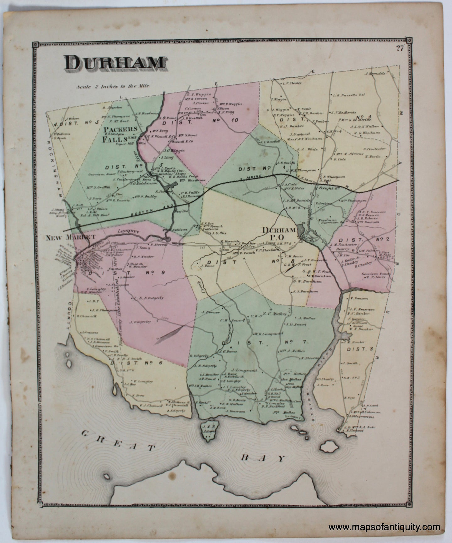 Antique-Map-Durham-Strafford-County-Town-Towns-New-Hampshire-NH-Sanford-Everts-1871-1870s-1800s-Mid-Late-19th-Century-Maps-of-Antiquity