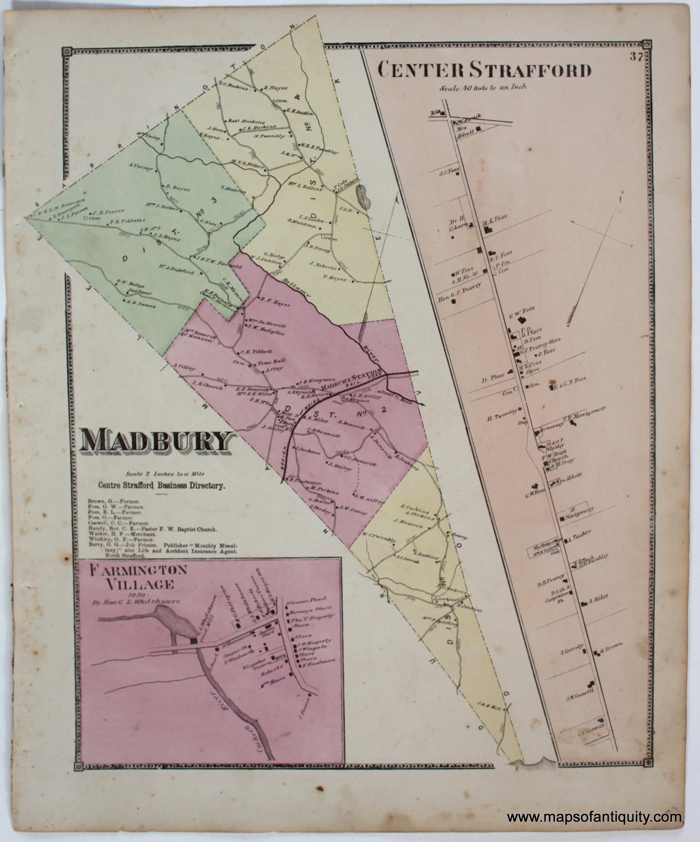 Antique-Map-Madbury-Center-Strafford-Farmington-Village-Strafford-County-Town-Towns-New-Hampshire-NH-Sanford-Everts-1871-1870s-1800s-Mid-Late-19th-Century-Maps-of-Antiquity