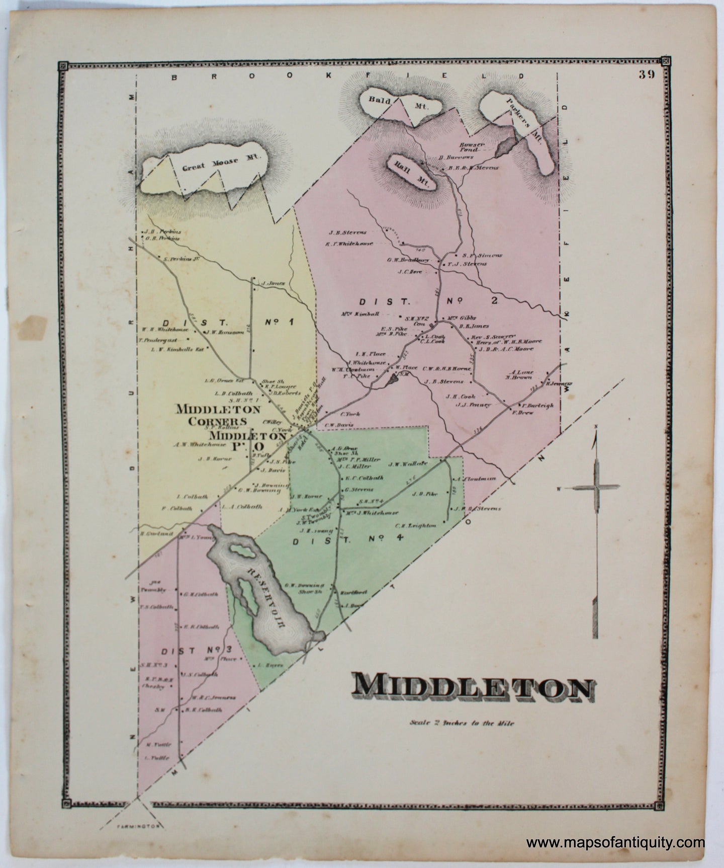 Antique-Map-Middleton-Strafford-County-Town-Towns-New-Hampshire-NH-Sanford-Everts-1871-1870s-1800s-Mid-Late-19th-Century-Maps-of-Antiquity
