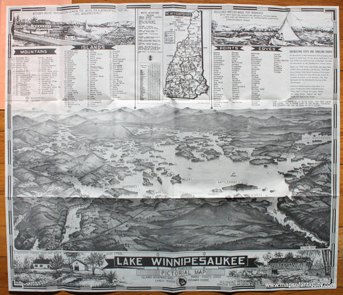 Antique-Uncolored-Pictorial-Map-Lake-Winnipesaukee-*****SOLD*****-United-States-New-Hampshire-c.-1925-New-England-Map-Co.-Maps-Of-Antiquity-1800s-19th-century