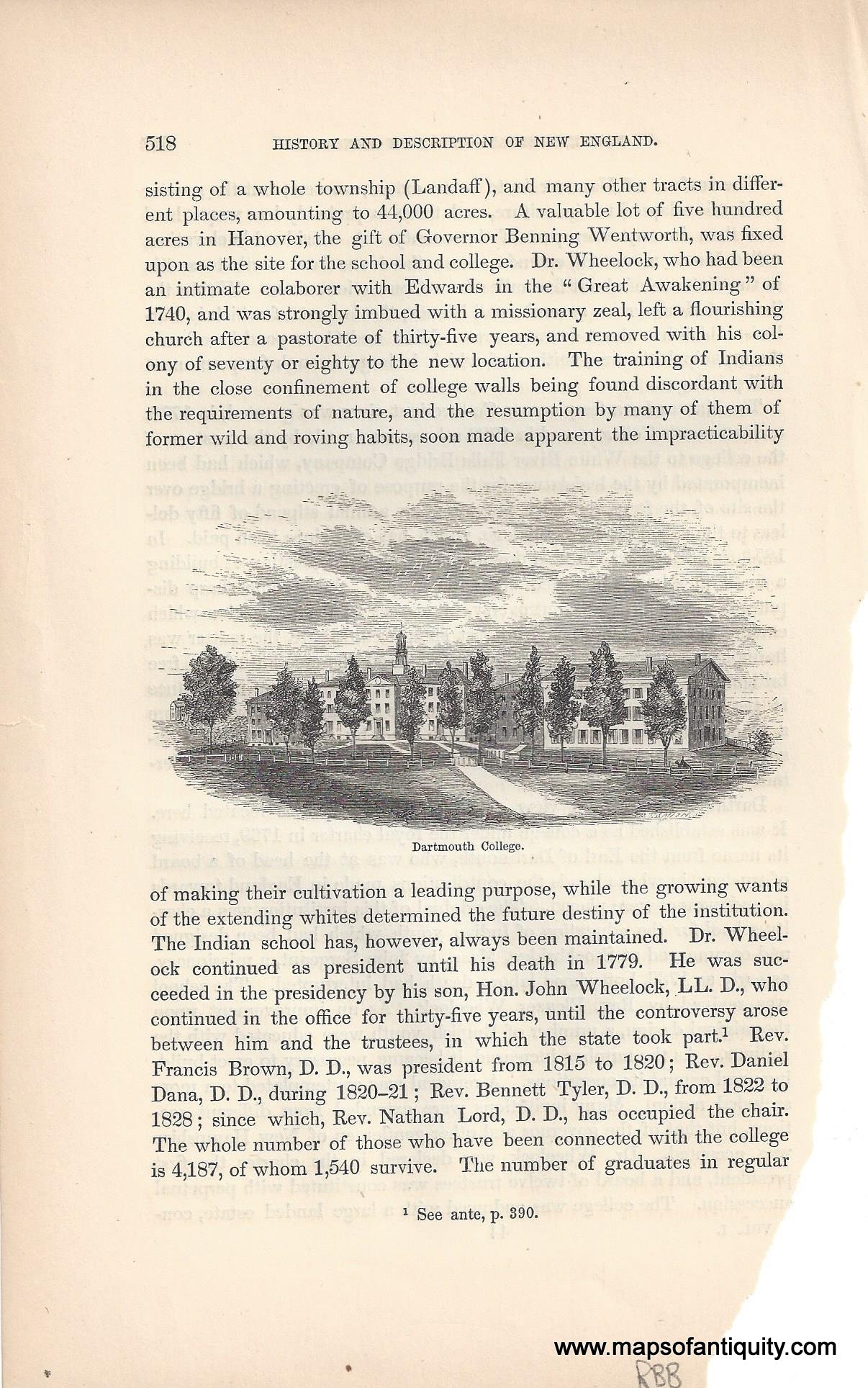 Genuine-Antique-Print-Dartmouth-College-NH--1859-Coolidge-Mansfield-Maps-Of-Antiquity
