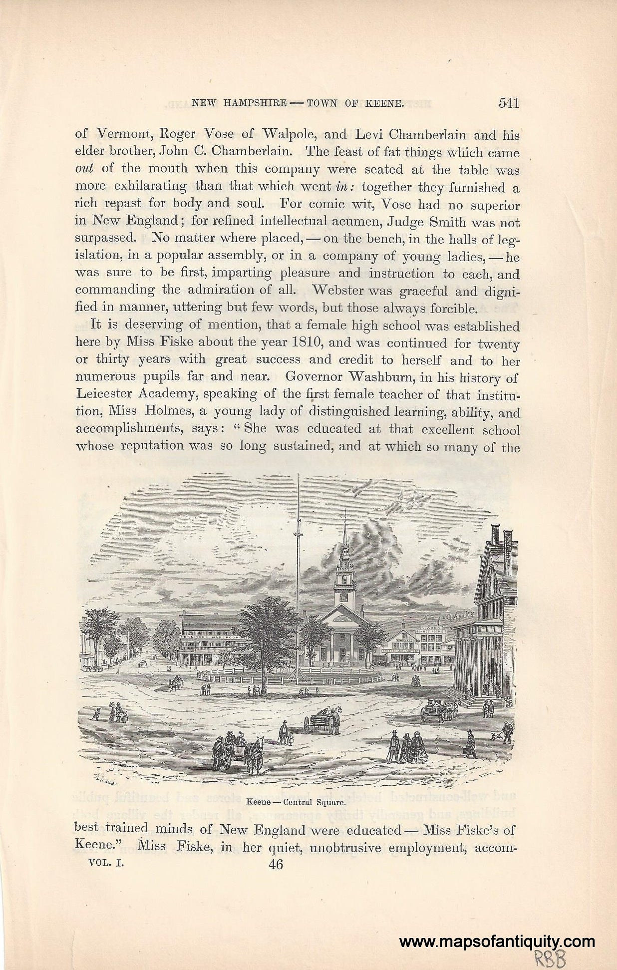 Genuine-Antique-Print-Keene---Central-Square-NH--1859-Coolidge-Mansfield-Maps-Of-Antiquity