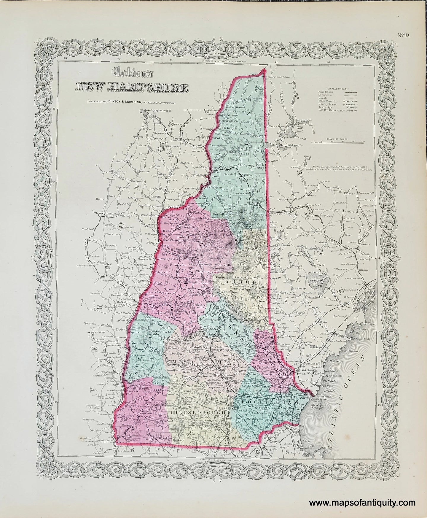 Genuine-Antique-Map-Coltons-New-Hampshire-1859-Colton-Maps-Of-Antiquity