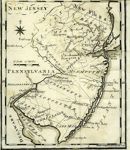 Black-and-White-Antique-Map-New-Jersey--Northeast-1800-Joseph-Scott-Maps-Of-Antiquity