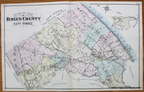 Antique-Hand-Colored-Map-Outline-Map-of-Bergen-County-&-on-reverse-side:A-Plan-of-the-Operations-of-the-Kings-Army-under-the-Command-of-General-Sr.-William-Howe-K.B.-in-New-York-and-East-New-Jersey-the-American-Forces-United-States-Northeast-1876-Walker-and-Pease-Maps-Of-Antiquity