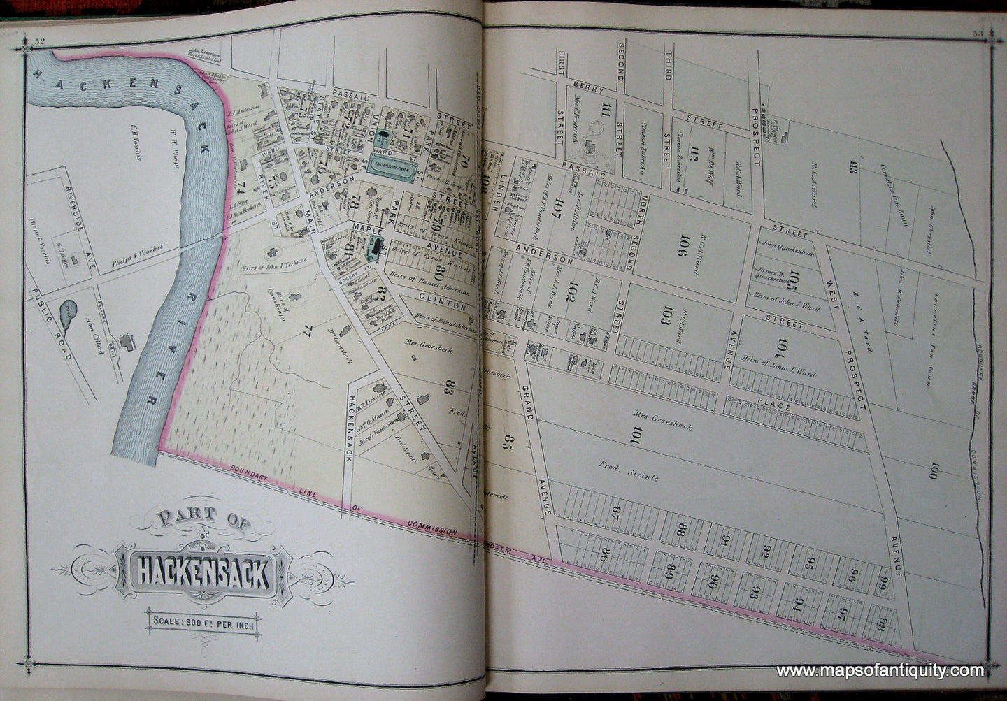 Antique-Hand-Colored-Map-Part-of-Hackensack-verso-Cherry-Hill-Arcola-and-Oradell-(NJ)-New-Jersey--1876-Walker-and-Pease-Maps-Of-Antiquity