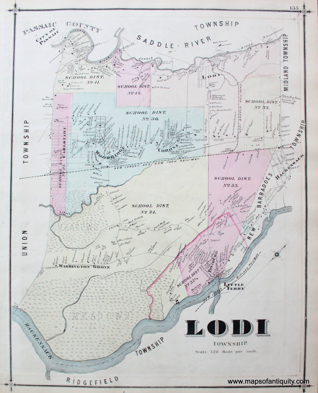 1876 - Lodi, Woodridge and Lodi Township (NJ) - Antique Map