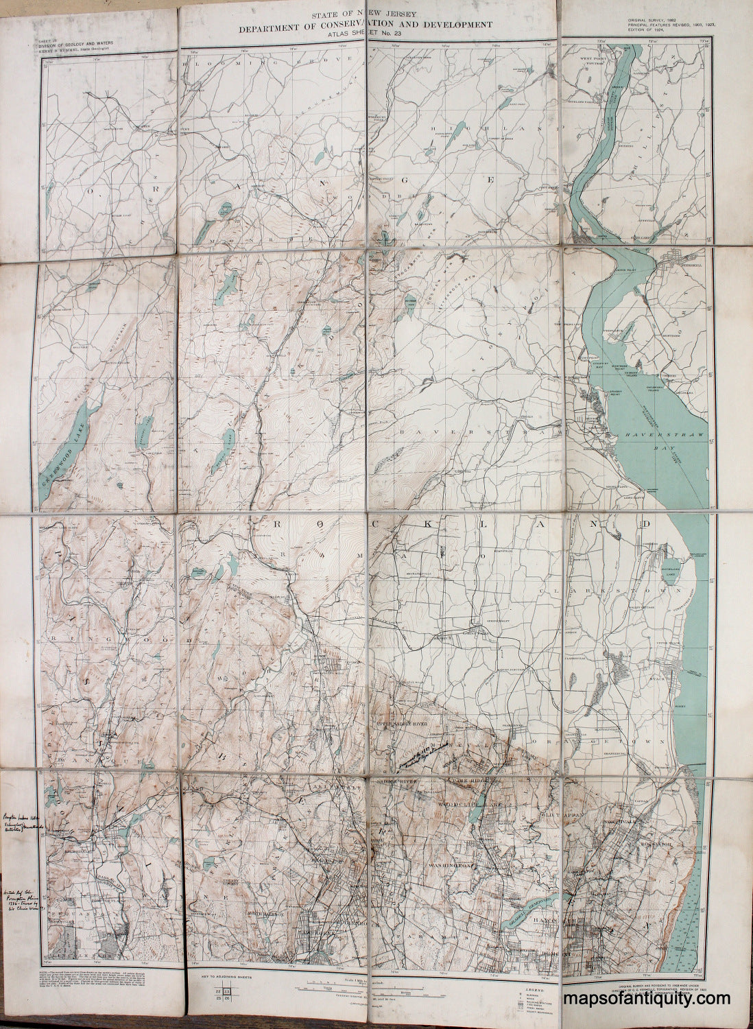 Antique-Folding-Topographical-Map-Printed-Color-Hawthorne-New-Jersey-area-Atlas-Sheet-No.-23-New-Jersey-Folding-Maps-1924-State-of-New-Jersey-Department-of-Conservation-and-Development-Maps-Of-Antiquity