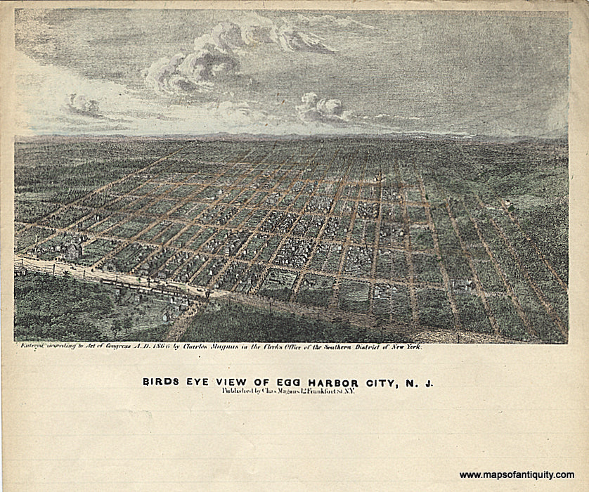 Antique-Hand-Colored-Bird's-Eye-View-Map-Bird's-Eye-View-of-Egg-Harbor-City-N.J.-New-Jersey-Towns-and-Cities-1860-Charles-Magnus-Maps-Of-Antiquity