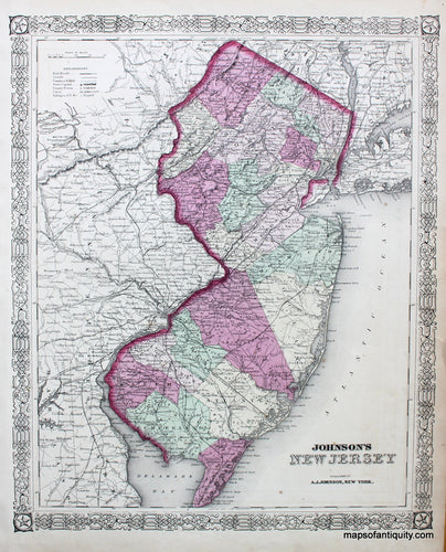 Antique-Hand-Colored-Map-Johnson's-New-Jersey---1870-Johnson-Maps-Of-Antiquity