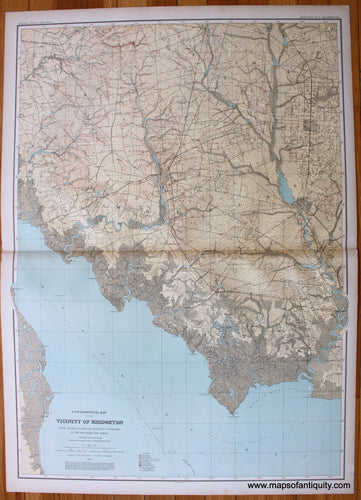 Antique-Topographic-Map-New-Jersey-A-Topographical-Map-of-the-Vicinity-of-Bridgeton-from-Alloway-Elmer-and-Newfield-Southward-to-the-Delaware-Bay-Shore.-Atlas-Sheet-No.-14-(Delaware-Bay)-1889-Bien