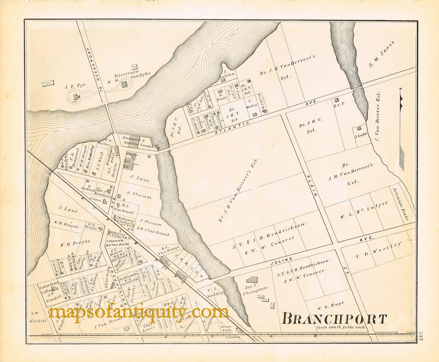 Antique-Hand-Colored-Map-Branchport-N.J.-United-States-New-Jersey-1878-Woolman-&-Rose-Maps-Of-Antiquity