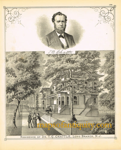 Antique-Black-and-White-Engraving-Residence-of-Dr.-T.G.-Chattle-Long-Branch-N.J.-United-States-New-Jersey-1878-Woolman-&-Rose-Maps-Of-Antiquity