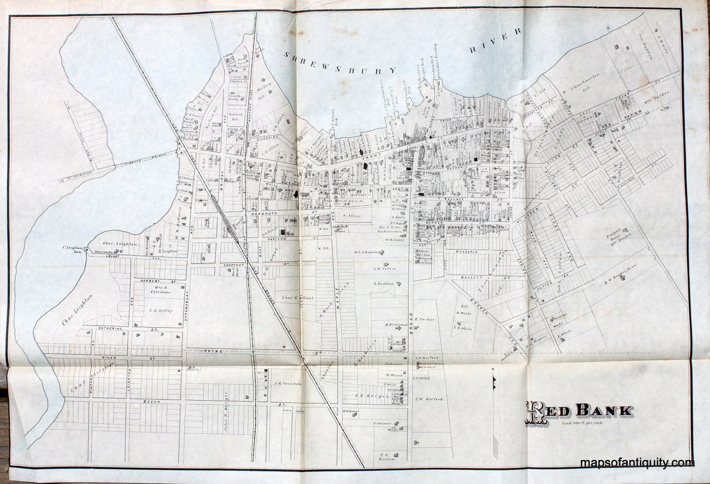 Antique-Hand-Colored-Map-Red-Bank-New-Jersey-United-States-New-Jersey-1878-Woolman-&-Rose-Maps-Of-Antiquity