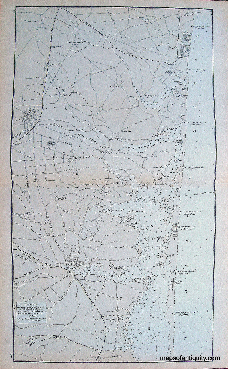 Antique-Railroad-Map-N.J.-Railroad-Map-of-Sea-Girt-to-Seaside-Park-Area-**********-United-States-New-Jersey-1878-Woolman-&-Rose-Maps-Of-Antiquity