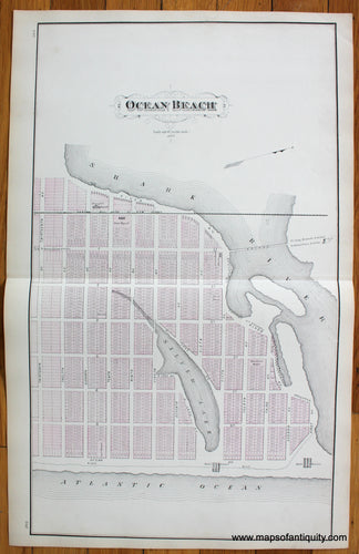 Antique-Hand-Colored-Map-Map-of-Ocean-Beach-New-Jersey--United-States-New-Jersey-1878-Woolman-&-Rose-Maps-Of-Antiquity