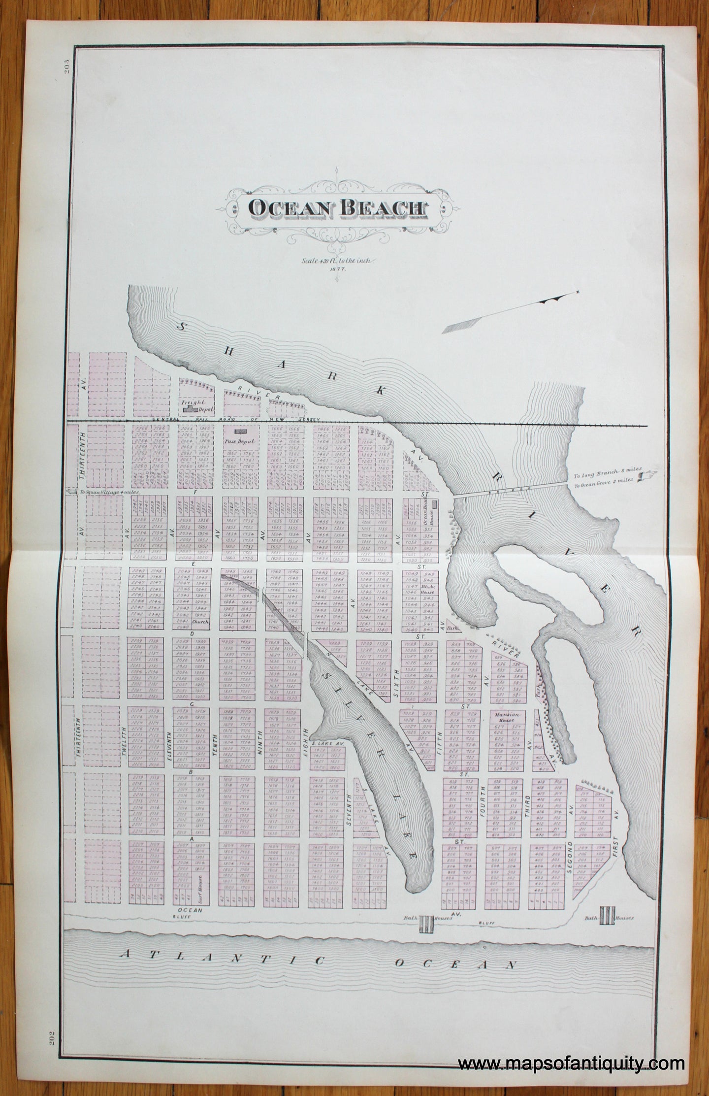 Antique-Hand-Colored-Map-Map-of-Ocean-Beach-New-Jersey--United-States-New-Jersey-1878-Woolman-&-Rose-Maps-Of-Antiquity