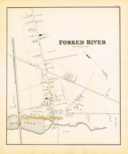 Black-and-White-Engraved-Antique-Map-Forked-River-N.J.-United-States-New-Jersey-1878-Woolman-&-Rose-Maps-Of-Antiquity