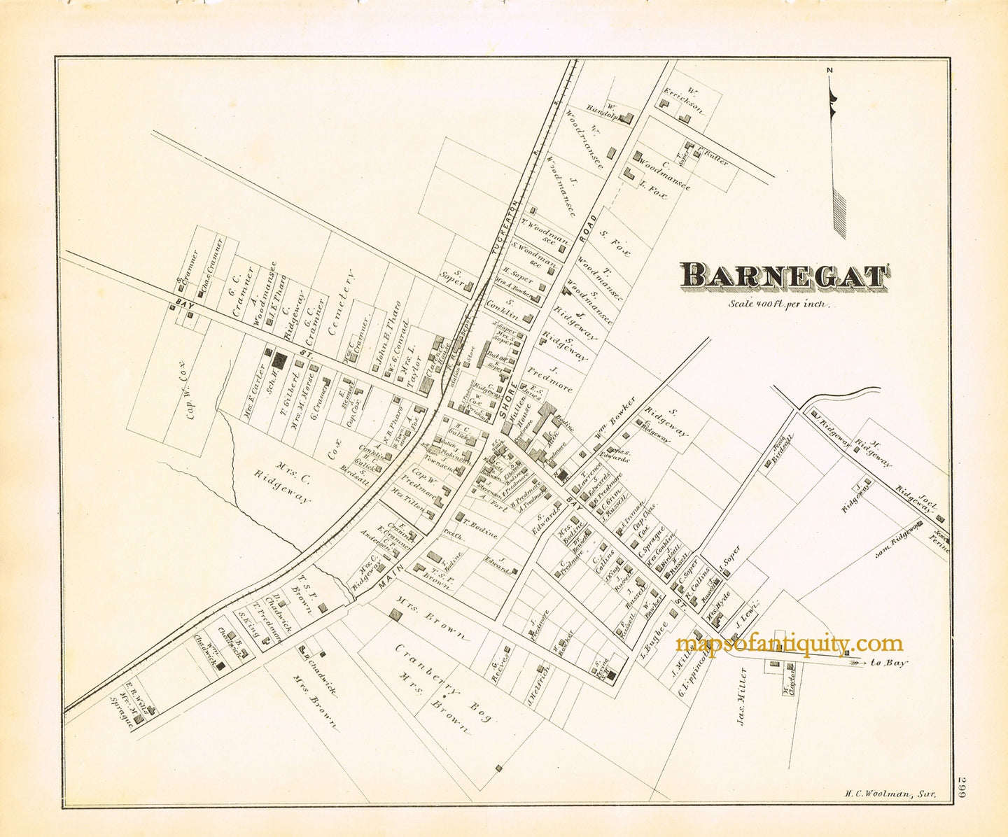 Black-and-White-Engraved-Antique-Map-Barnegat-N.J.*********-United-States-New-Jersey-1878-Woolman-&-Rose-Maps-Of-Antiquity