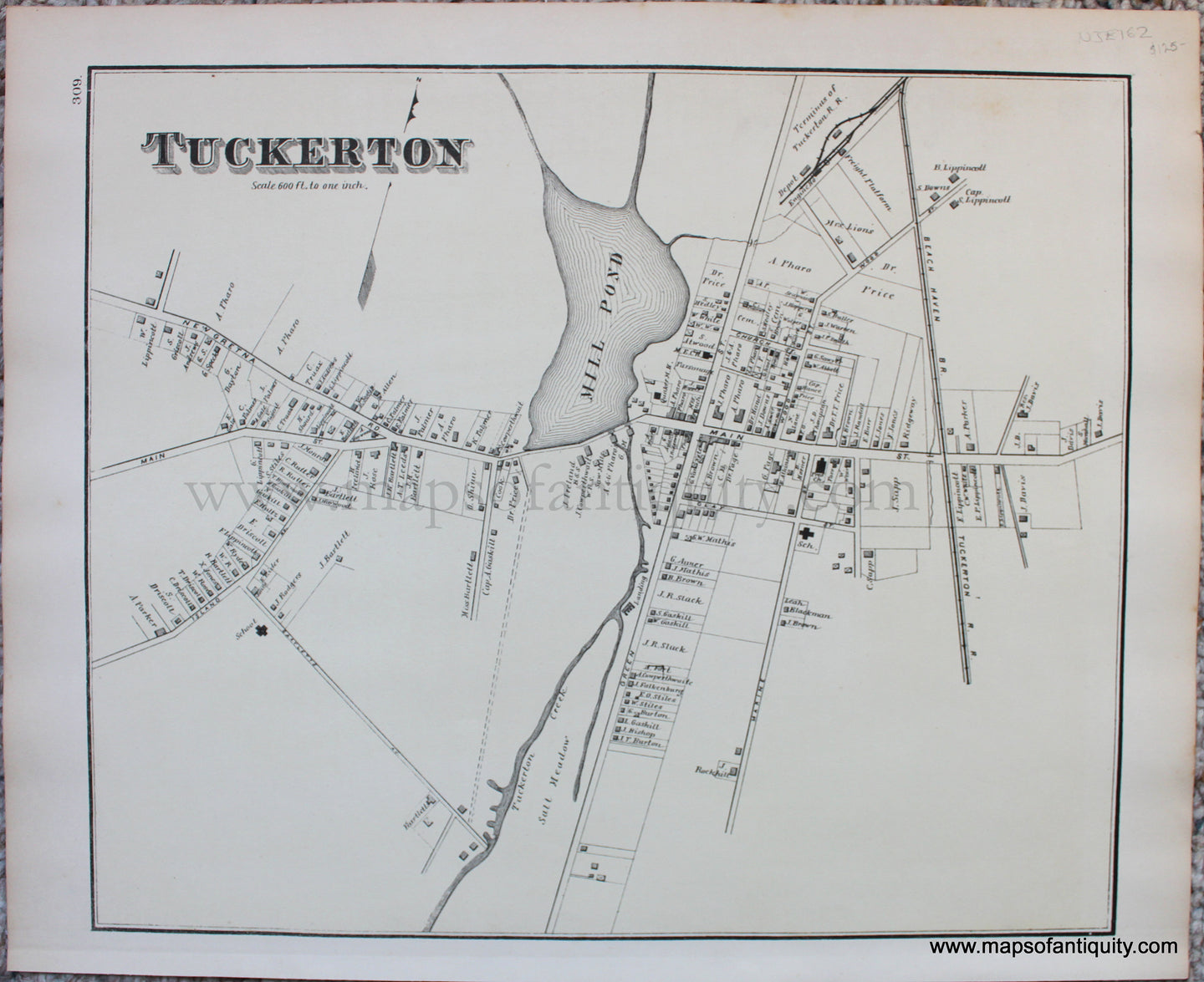 Black-and-White-Engraved-Antique-Map-Tuckerton-N.J.-********-United-States-New-Jersey-1878-Woolman-&-Rose-Maps-Of-Antiquity