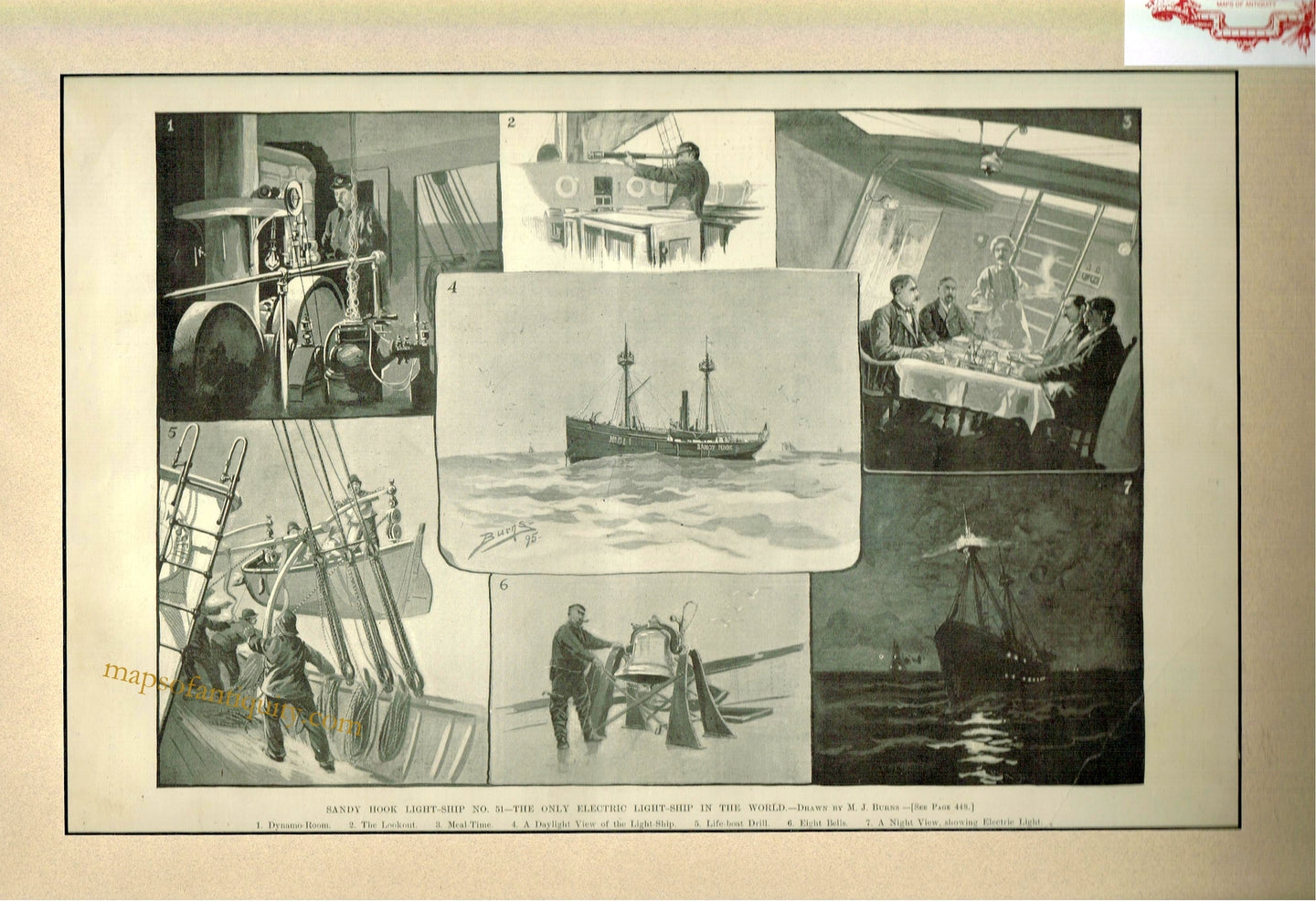 Black-&-white-print-Sandy-Hook-Light-Ship-Sandy-Hook-NJ-**********-United-States-New-Jersey-1895-Harper's-Weekly-Maps-Of-Antiquity