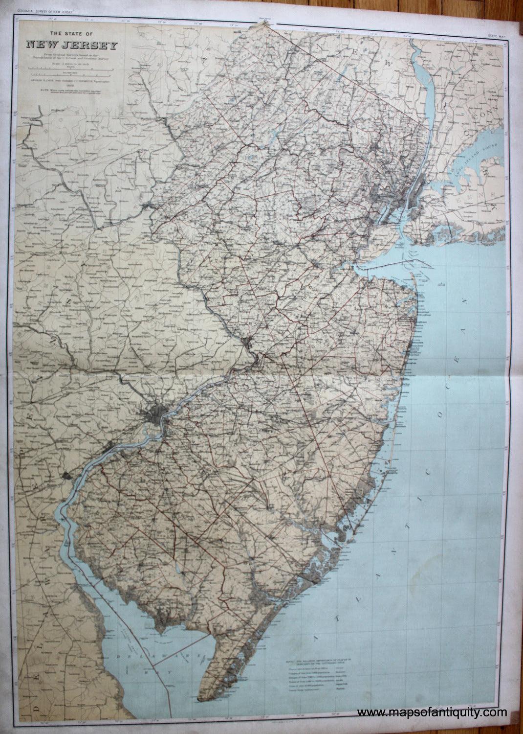 Antique-printed-color-Map-The-State-of-New-Jersey-from-the-Original-Surveys-based-on-the-Triangulation-of-the-U.S.-Coast-and-Geodetic-Survey-United-States-Mid-Atlantic--1888-Bien-Maps-Of-Antiquity