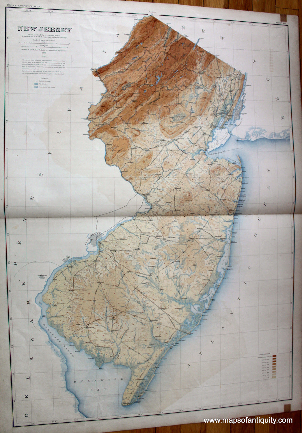 Antique-printed-color-Map-New-Jersey-from-the-Original-Surveys-based-on-the-Triangulation-of-the-U.S.-Coast-and-Geodetic-Survey-United-States-Mid-Atlantic--1888-Bien-Maps-Of-Antiquity