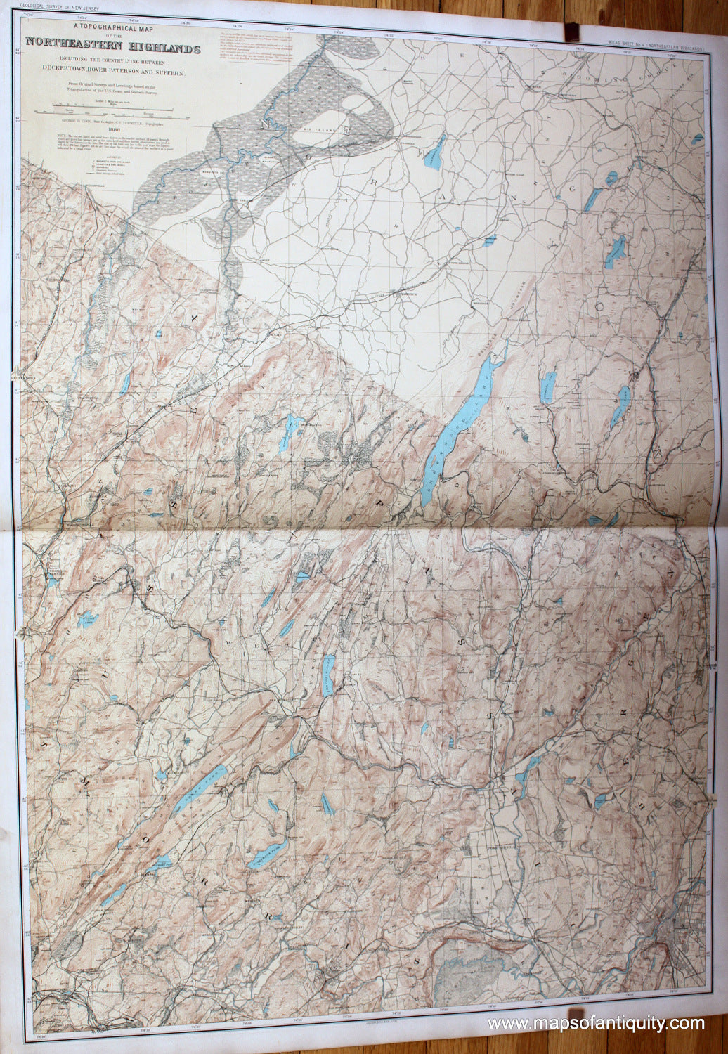 Antique-printed-color-Map-A-Topographical-Map-of-the-Northeastern-Highlands-including-the-County-Lying-Between-Deckertown-Dover-Paterson-and-Suffern-United-States-Mid-Atlantic--1888-Bien-Maps-Of-Antiquity